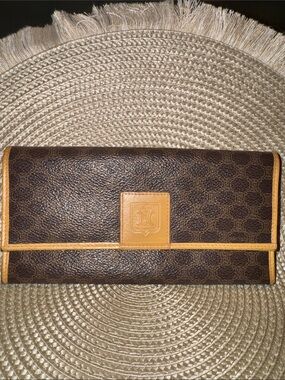 Celine Brown and Tan Macadam Canvas Continental Wallet